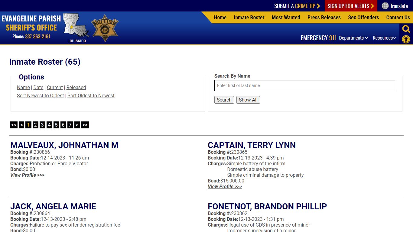 Inmate Roster (67) - Evangeline Parish Sheriff