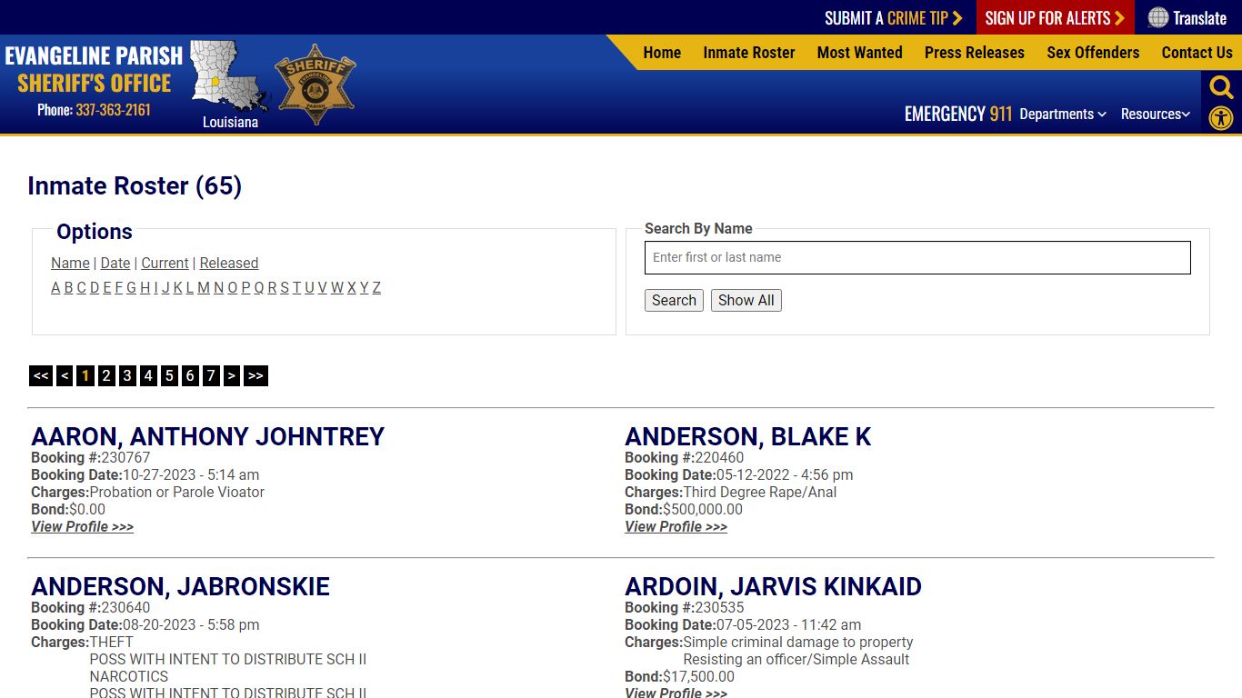 Inmate Roster - Current Inmates - Evangeline Parish Sheriff