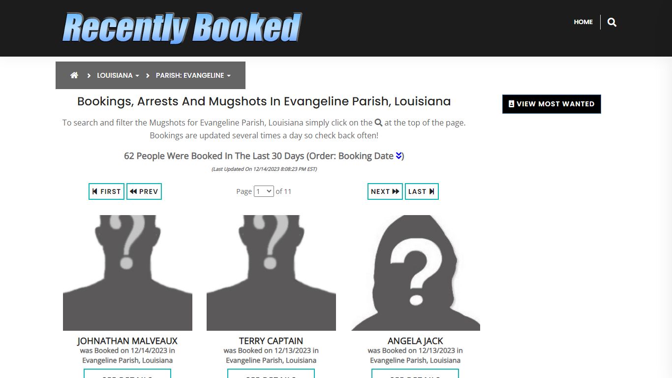 Bookings, Arrests and Mugshots in Evangeline Parish, Louisiana