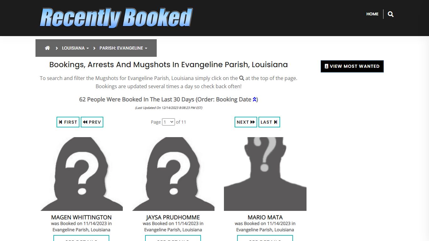 Bookings, Arrests and Mugshots in Evangeline Parish, Louisiana